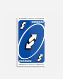 Card with 'REVERSE' text and arrows on a blue background