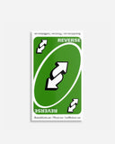 Card with 'REVERSE' text and arrows on a green background